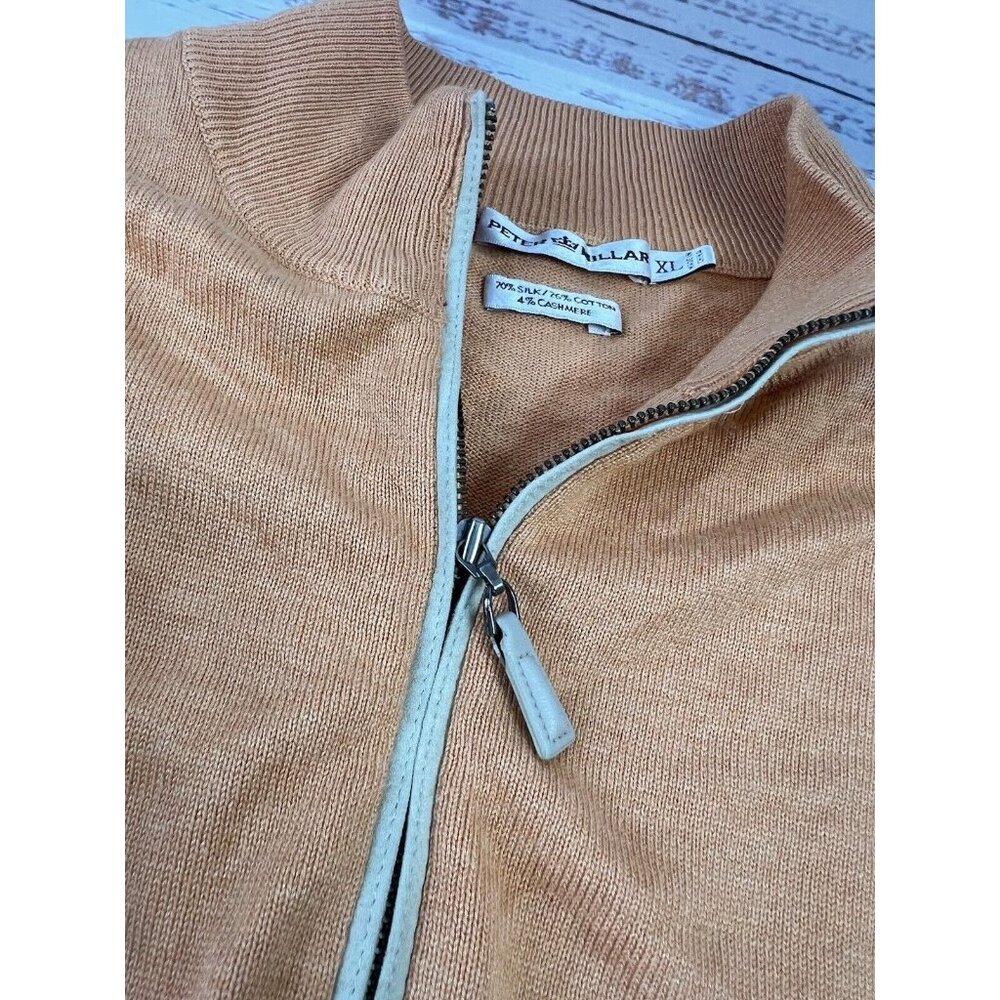 Peter Millar Sweater Mens Large Orange 1/4 Zip Pullover Cashmere Silk Cotton - Picture 9 of 12